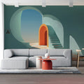 Mediterranean Archway Mural Wallpaper — Minimalist Sun-Drenched Art Mural Wallpaper - pure wallpaper artwork