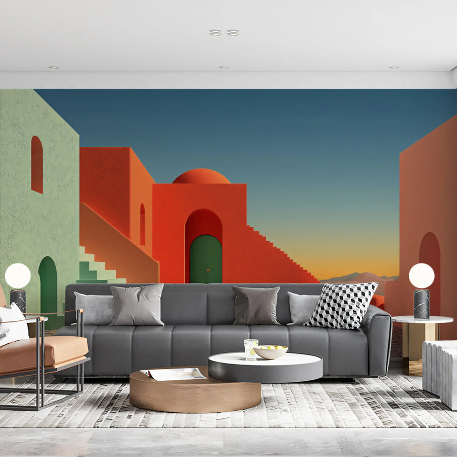 Mediterranean Architectural Mural Wallpaper — Sun-Drenched Facades Mural Wallpaper