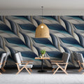 Sculptural Wave Mural Wallpaper — Blue and Gray Abstract Motion Mural Wallpaper - pure wallpaper artwork