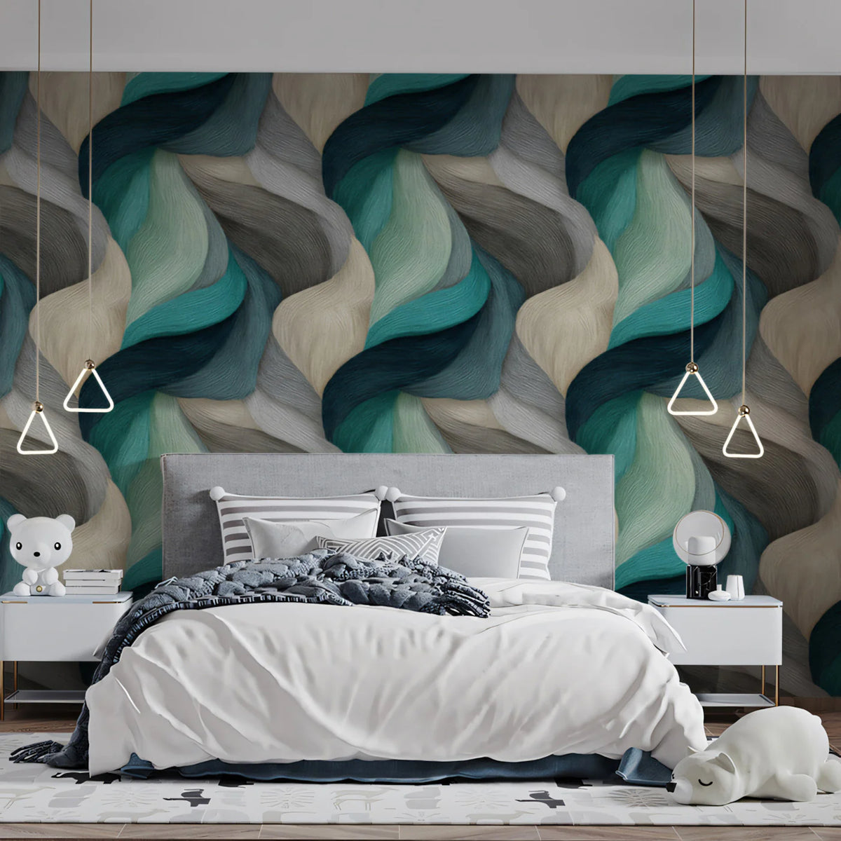 Intertwining Woven Braids Mural Wallpaper in Teal and Gray Mural Wallpaper - pure wallpaper artwork