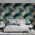 Intertwining Woven Braids Mural Wallpaper in Teal and Gray Mural Wallpaper - pure wallpaper artwork