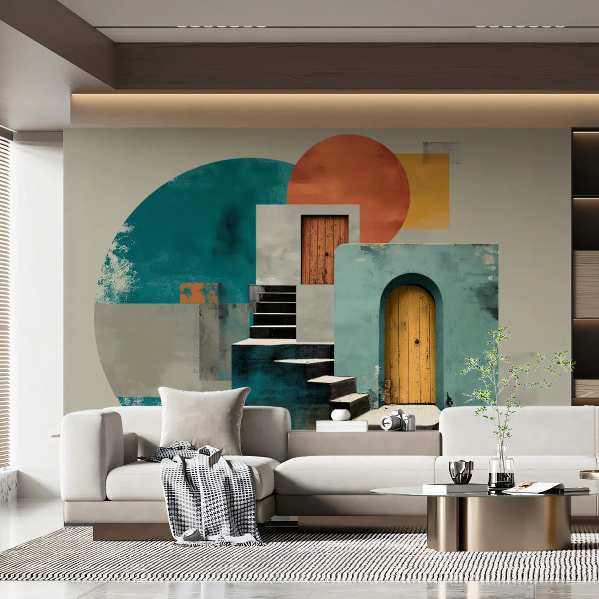 Abstract Mediterranean Architecture Mural Wallpaper — Geometric Art Mural Wallpaper - pure wallpaper artwork