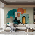 Abstract Mediterranean Architecture Mural Wallpaper — Geometric Art Mural Wallpaper - pure wallpaper artwork