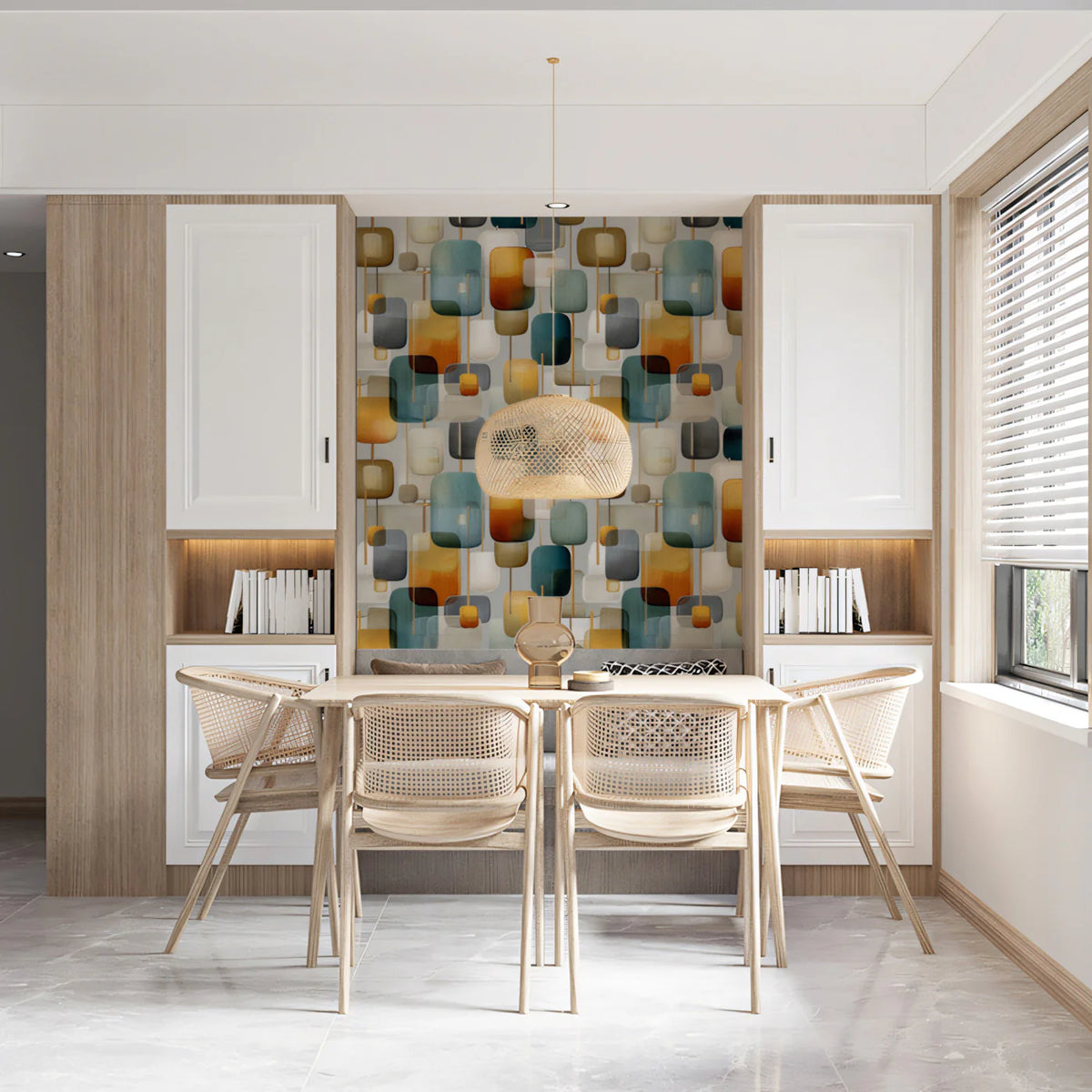 Mid-Century Modern Geo-Block Mural Wallpaper — Artistic Geometric Mural Wallpaper - pure wallpaper artwork
