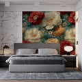 Opulent Peony and Chrysanthemum Floral Mural Wallpaper - pure wallpaper artwork