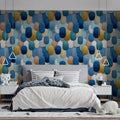 Abstract Scallop Scale Mural Wallpaper in Blue and Gold Mural Wallpaper - pure wallpaper artwork