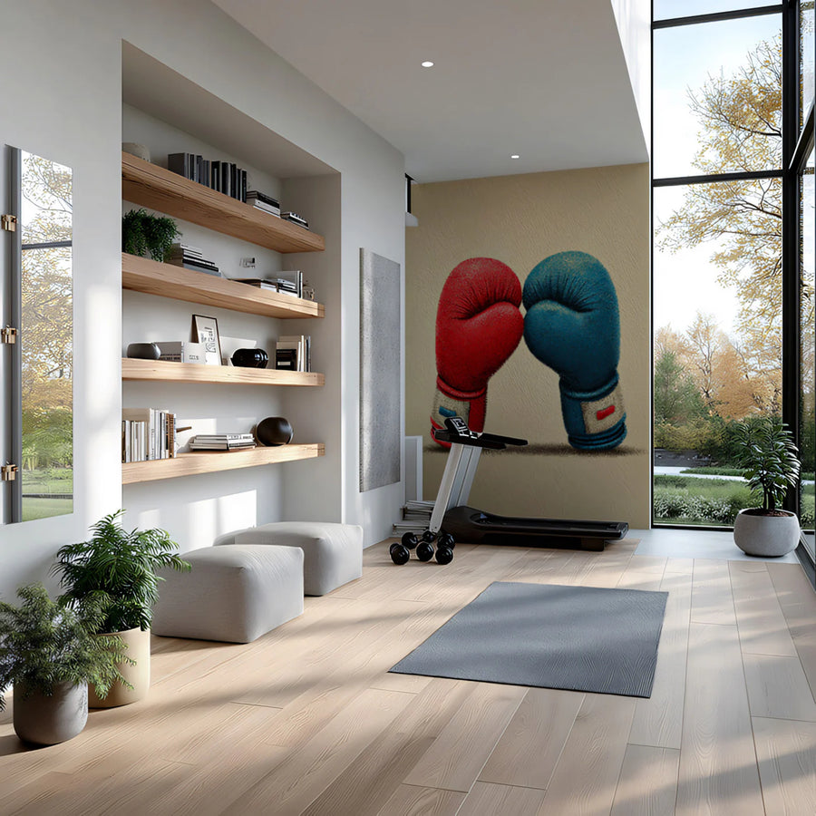 Vintage Boxing Gloves Mural Wallpaper — Retro Minimalist Design Mural Wallpaper