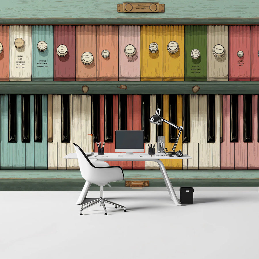 Vintage Organ Keys Mural Wallpaper — Retro Musical Illustration Mural Wallpaper