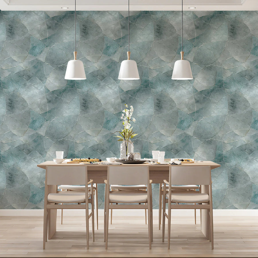 Ethereal Ocean Scales Mural Wallpaper Muted Teal and Frosted Gray Mural Wallpaper