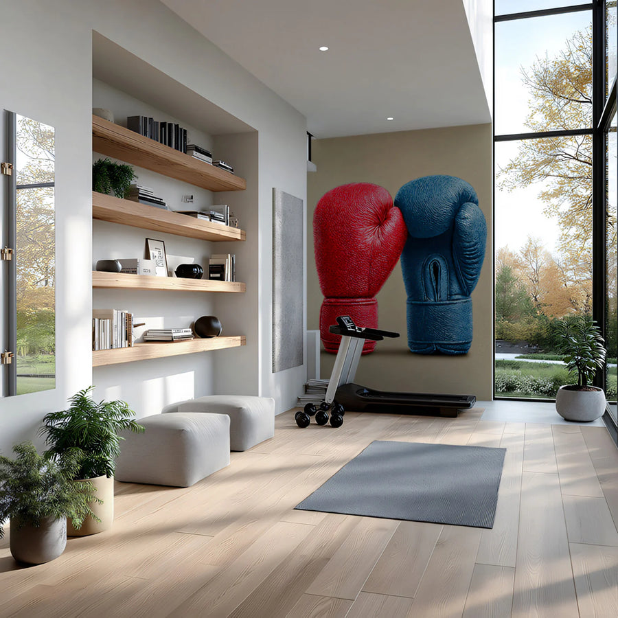 Boxing Gloves Sport Mural Wallpaper — Red and Blue Minimalist Art Mural Wallpaper