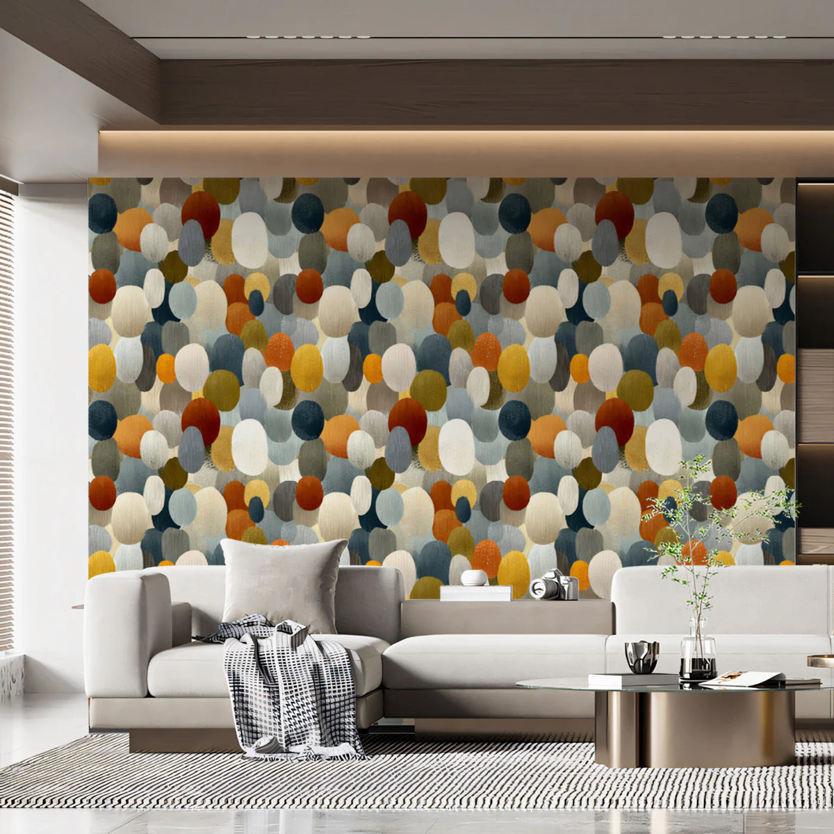 Abstract Pebble Path Mural Wallpaper — Earthy Multi-Tone Design Mural Wallpaper - pure wallpaper artwork