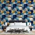 Abstract Pebble Cluster Mural Wallpaper — Navy and Ochre Mural Wallpaper - pure wallpaper artwork
