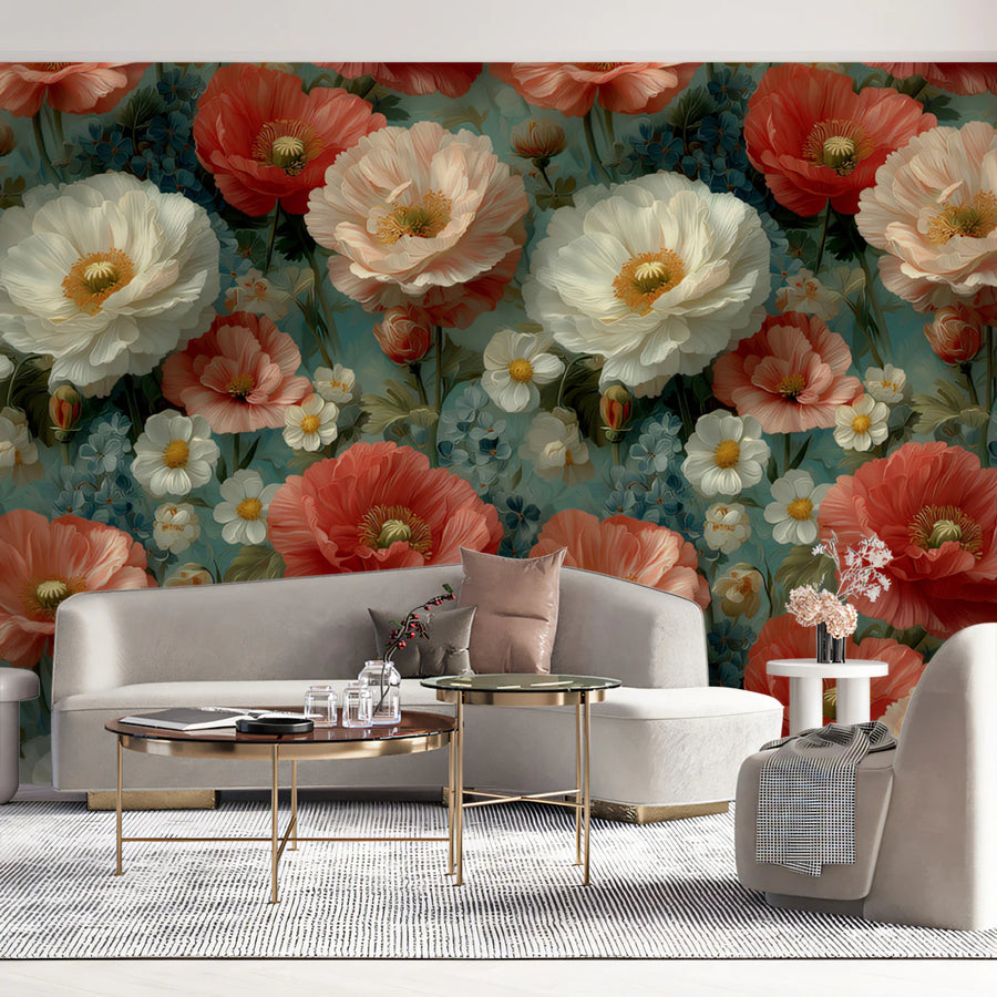 Blooming Peony Garden Mural Wallpaper — Romantic Floral Art Mural Wallpaper