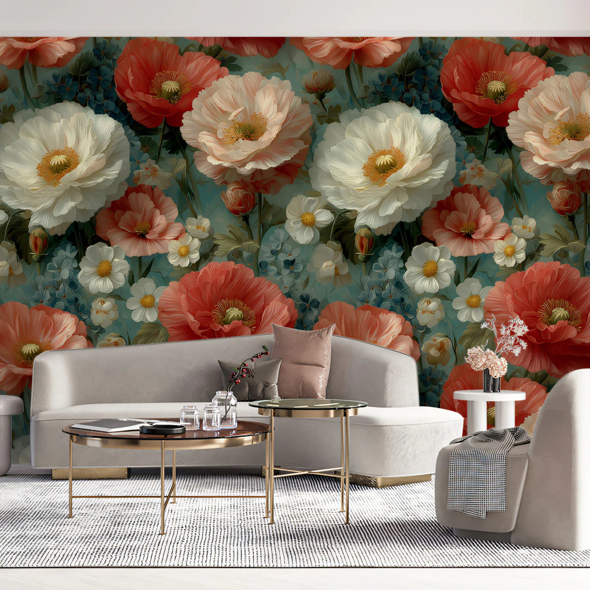 Blooming Peony Garden Mural Wallpaper — Romantic Floral Art Mural Wallpaper - pure wallpaper artwork