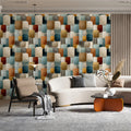 Stacked Block Harmony Mural Wallpaper — Mid-Century Abstract Pattern Mural Wallpaper - pure wallpaper artwork