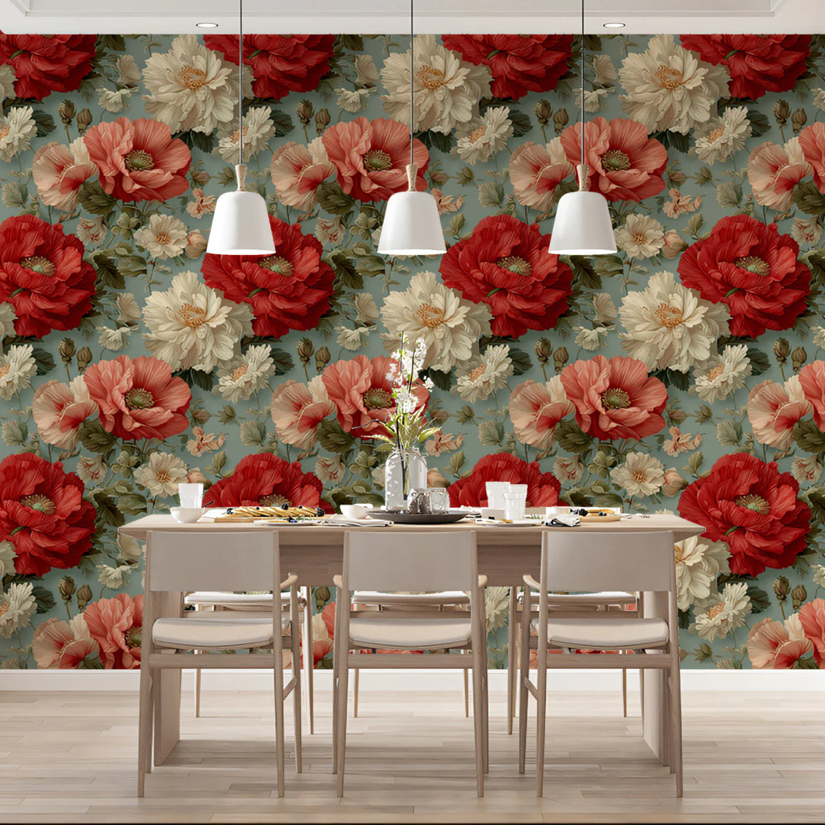 Vintage Floral Peony Mural Wallpaper — Heritage Bloom Design Mural Wallpaper - pure wallpaper artwork