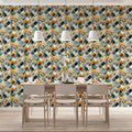 Mid-Century Geometric Mosaic Mural Wallpaper —Teal and Ochre Mural Wallpaper - pure wallpaper artwork