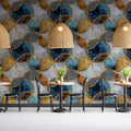 Art Deco Geometric Circles Mural Wallpaper — Gold and Navy Blue Mural Wallpaper - pure wallpaper artwork