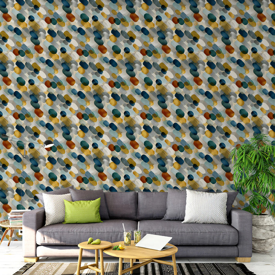 Abstract Overlapping Dot Mural Wallpaper — Mid-Century Palette Mural Wallpaper