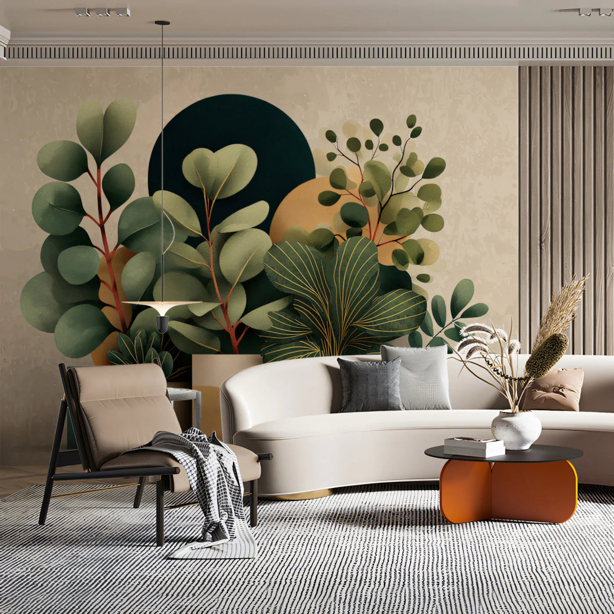 Abstract Potted Plant Mural Wallpaper — Botanical Art Mural Wallpaper - pure wallpaper artwork