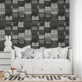 Nordic Owl Knit Mural Wallpaper —Whimsical Monochrome Design Mural Wallpaper - pure wallpaper artwork