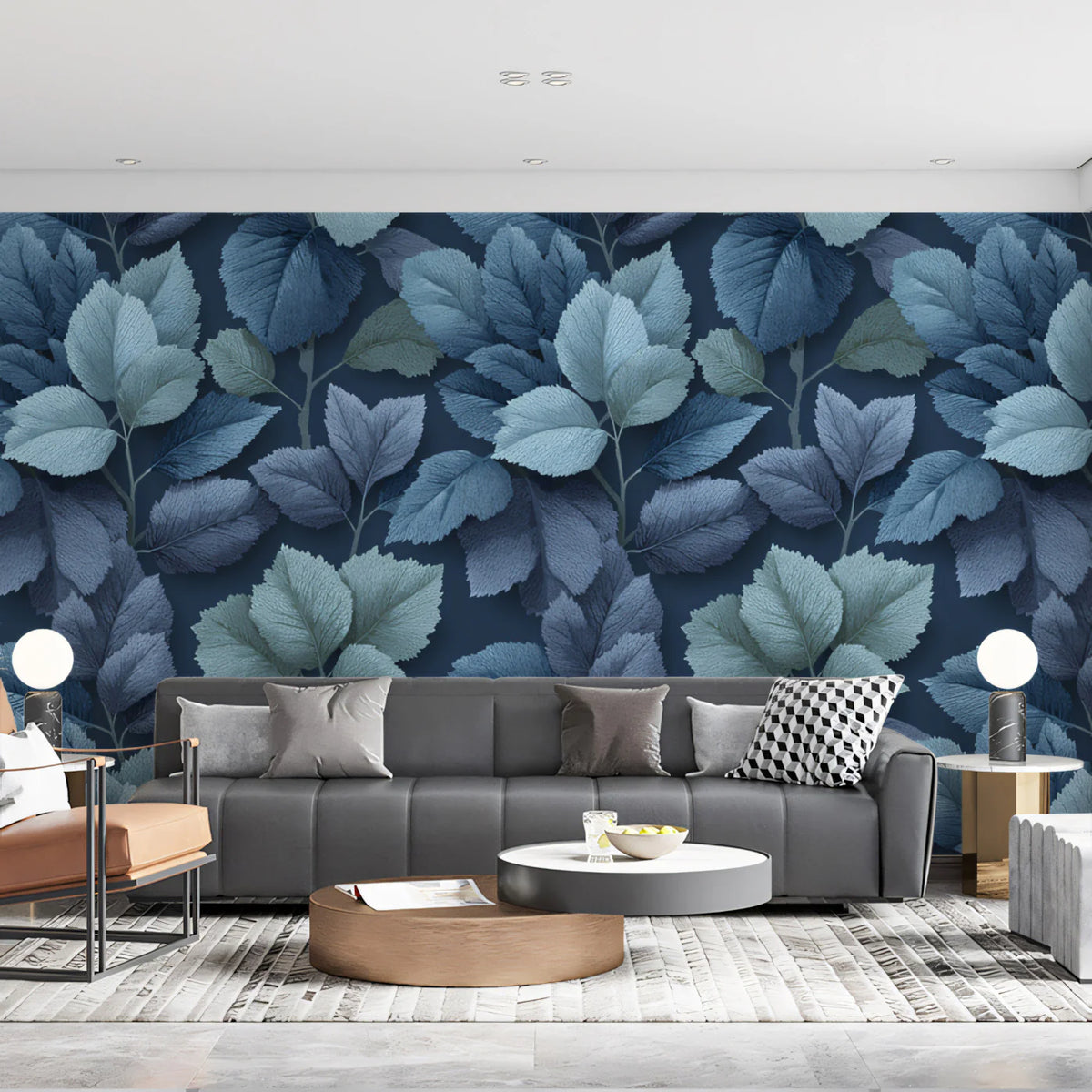 Midnight Canopy Foliage Mural Wallpaper — Botanical Blue Mural Wallpaper - pure wallpaper artwork