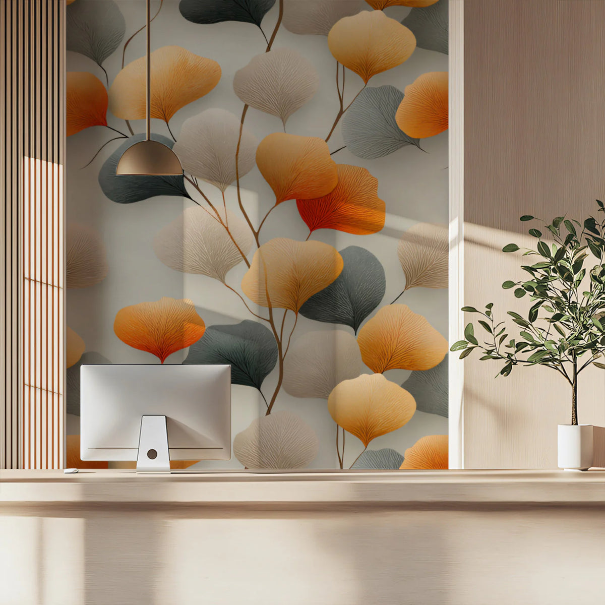 Ginkgo Leaf Mural Wallpaper — Modern Botanical Wall Decor Mural Wallpaper - pure wallpaper artwork