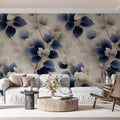 Botanical Trails Mural Wallpaper — Navy and Warm Beige Leaves Mural Wallpaper - pure wallpaper artwork