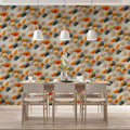 Autumn Ginkgo Leaf Mural Wallpaper — Muted Orange and Teal Mural Wallpaper - pure wallpaper artwork