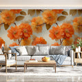 Golden Mandarin Bloom Mural Wallpaper — Warm Floral Art Mural Wallpaper - pure wallpaper artwork