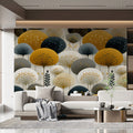 Abstract Dandelion Meadow Mural Wallpaper — Mustard and Charcoal Mural Wallpaper - pure wallpaper artwork