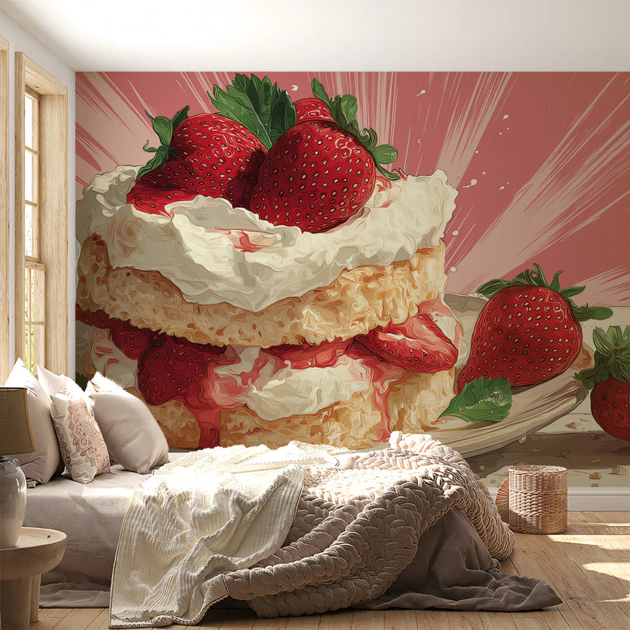 Strawberry Shortcake Mural Wallpaper —Whimsical Pop Art Design Mural Wallpaper