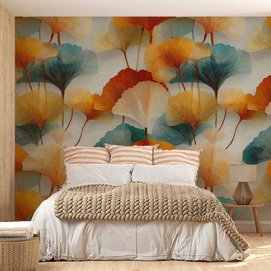Ginkgo Leaf Grove Mural Wallpaper in Warm Autumnal Tones Mural Wallpaper