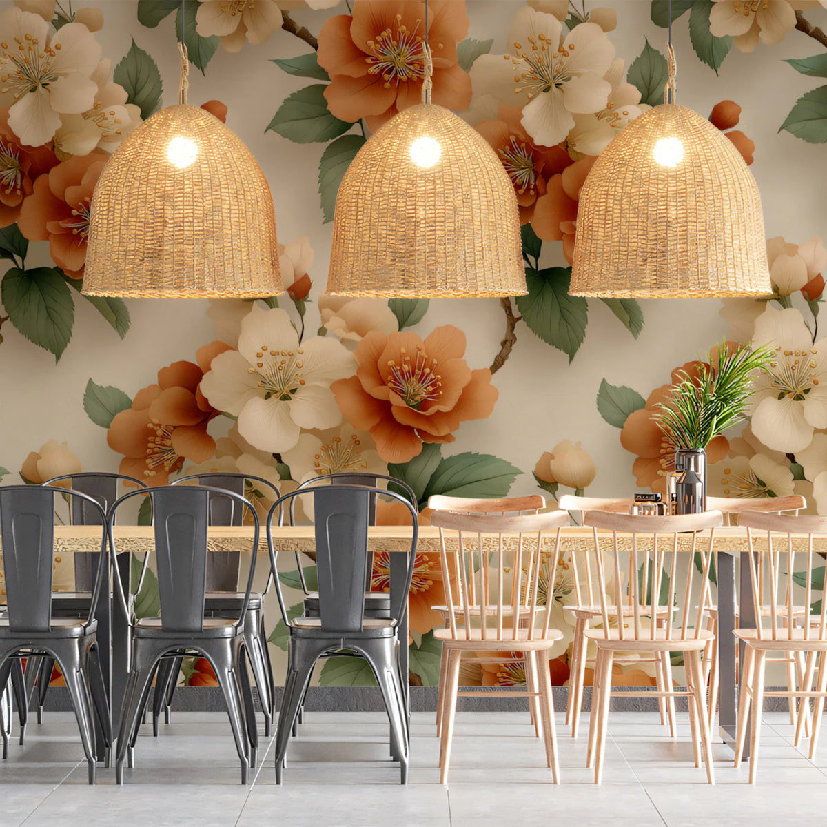 Orchard Blossom Mural Wallpaper — Warm Floral Botanical Mural Wallpaper - pure wallpaper artwork