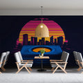 Retro Audio Cityscape Mural Wallpaper — Synthwave Neon Horizon Mural Wallpaper - pure wallpaper artwork