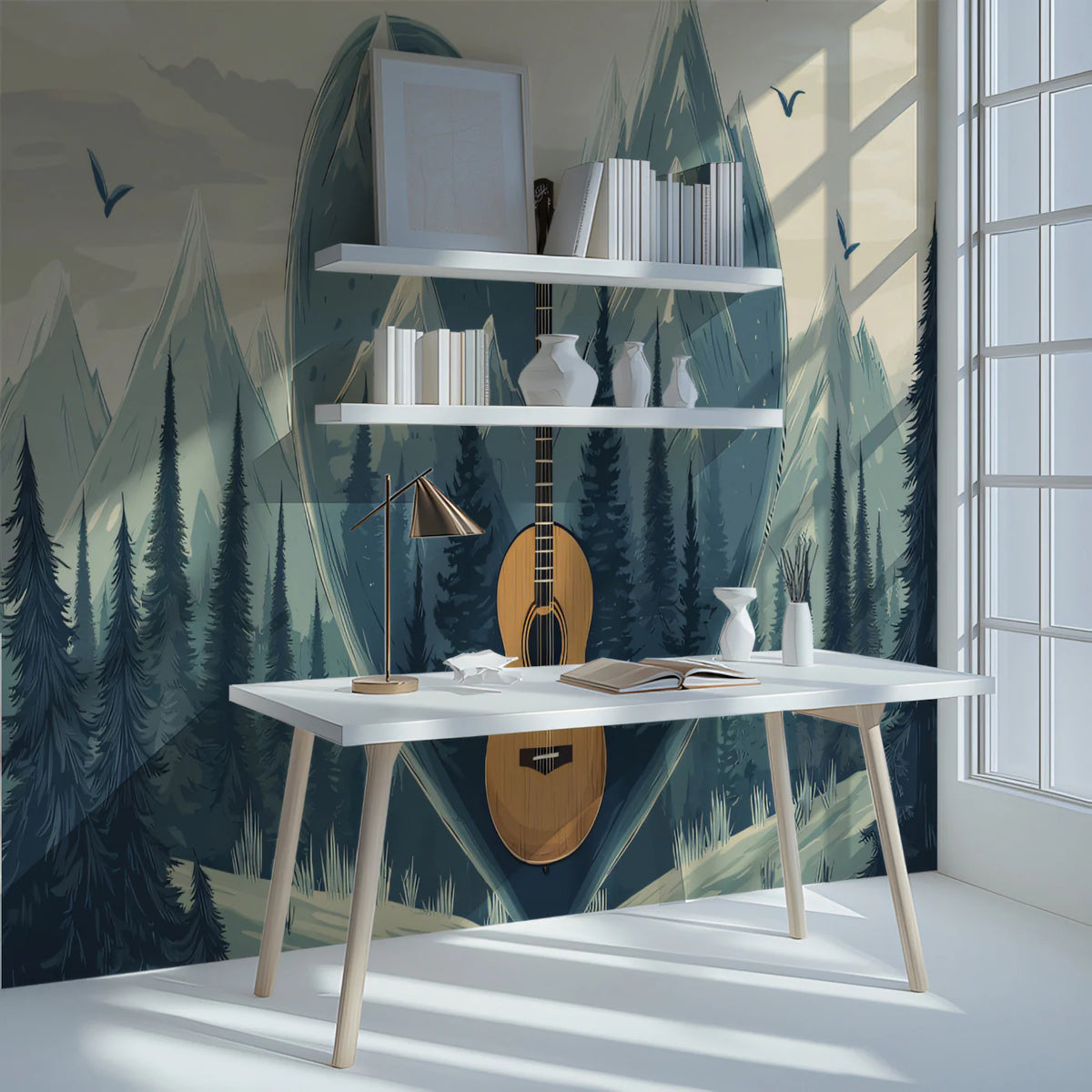 Acoustic Mountain Melody Mural Wallpaper — Nature Inspired Art Mural Wallpaper - pure wallpaper artwork