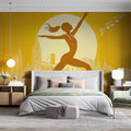 Urban Dancer Mural Wallpaper — Golden Skyline Silhouette Mural Wallpaper - pure wallpaper artwork
