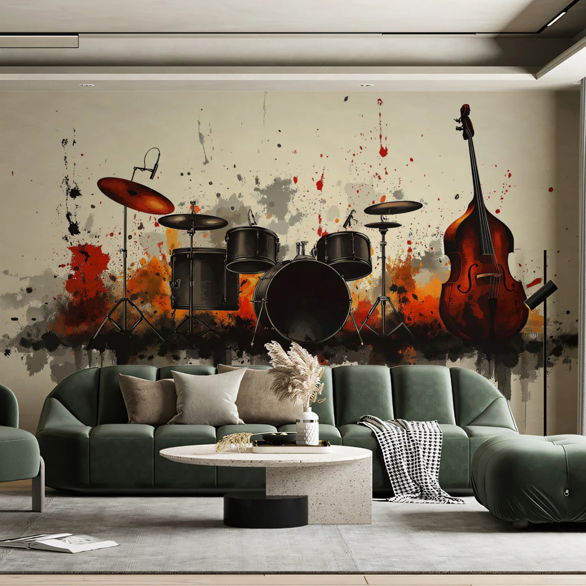 Abstract Musical Instruments Mural Wallpaper — Artistic Sound Energy Mural Wallpaper - pure wallpaper artwork