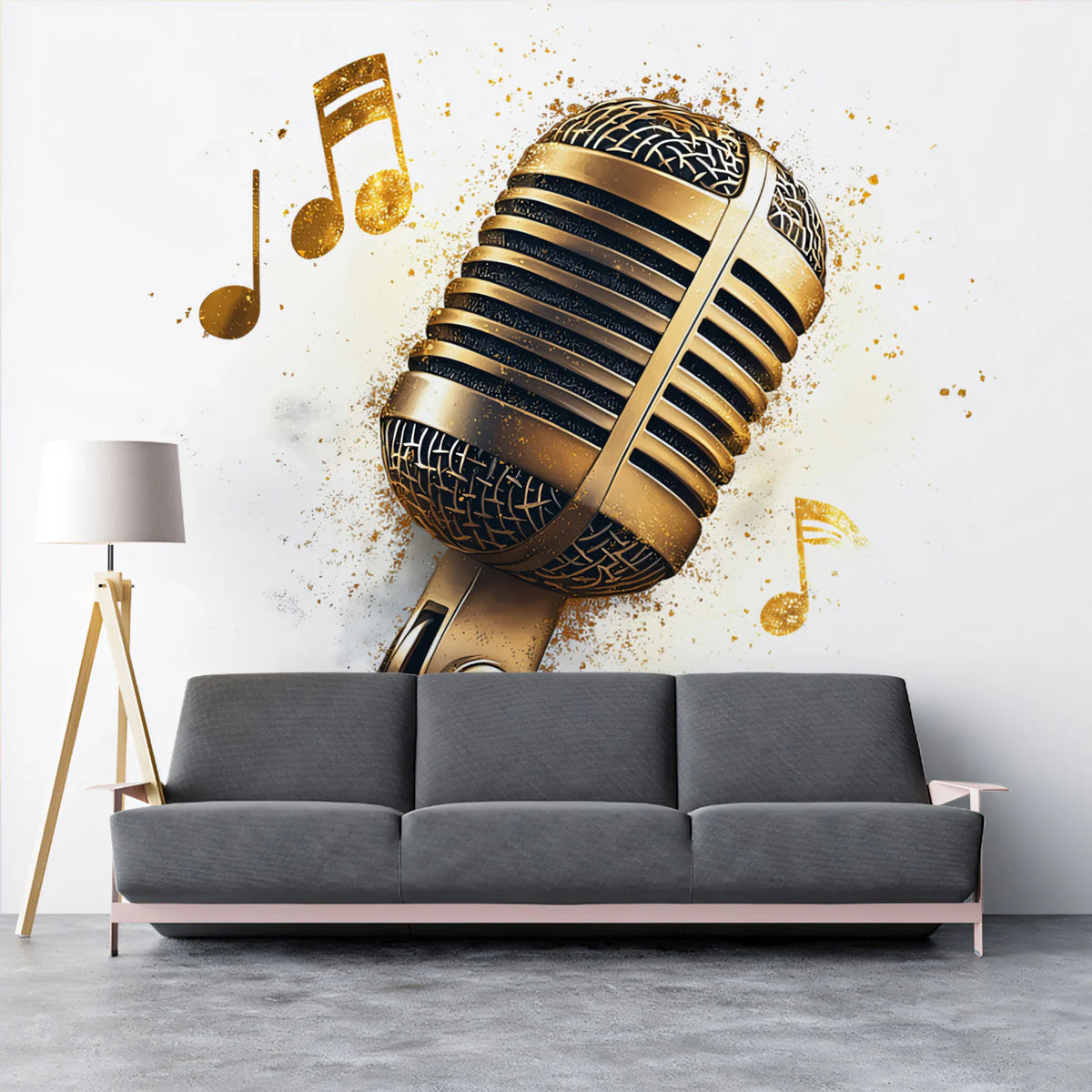 Vintage Golden Microphone Mural Wallpaper — Musical Art Deco Style Mural Wallpaper - pure wallpaper artwork