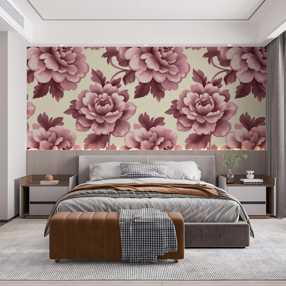 Dusty Rose Peony Bloom Mural Wallpaper — Vintage Floral Style Mural Wallpaper - pure wallpaper artwork
