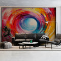Chromatic Vortex Mural Wallpaper — Painterly Circular Abstract Mural Wallpaper - pure wallpaper artwork