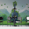 Acoustic Guitar and Botanical Landscape Mural Wallpaper - pure wallpaper artwork