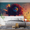 Autumn Melody Tree Mural Wallpaper — Artistic Sunset Scene Mural Wallpaper - pure wallpaper artwork