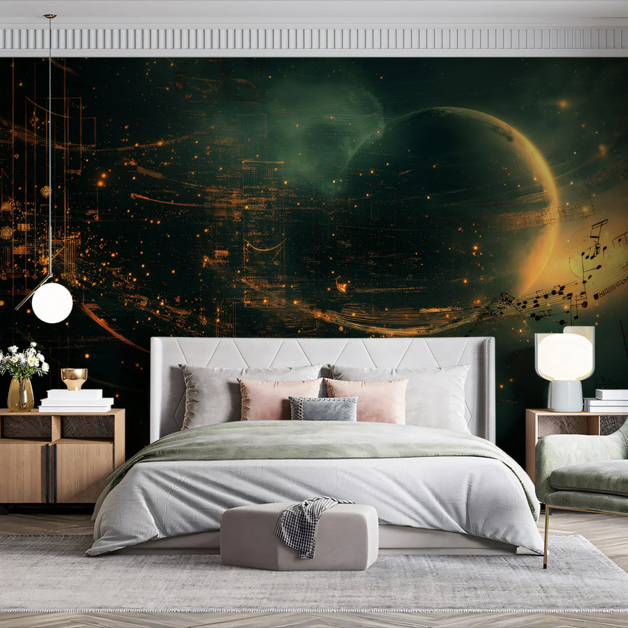 Celestial Symphony Mural Wallpaper — Abstract Cosmic Design Mural Wallpaper