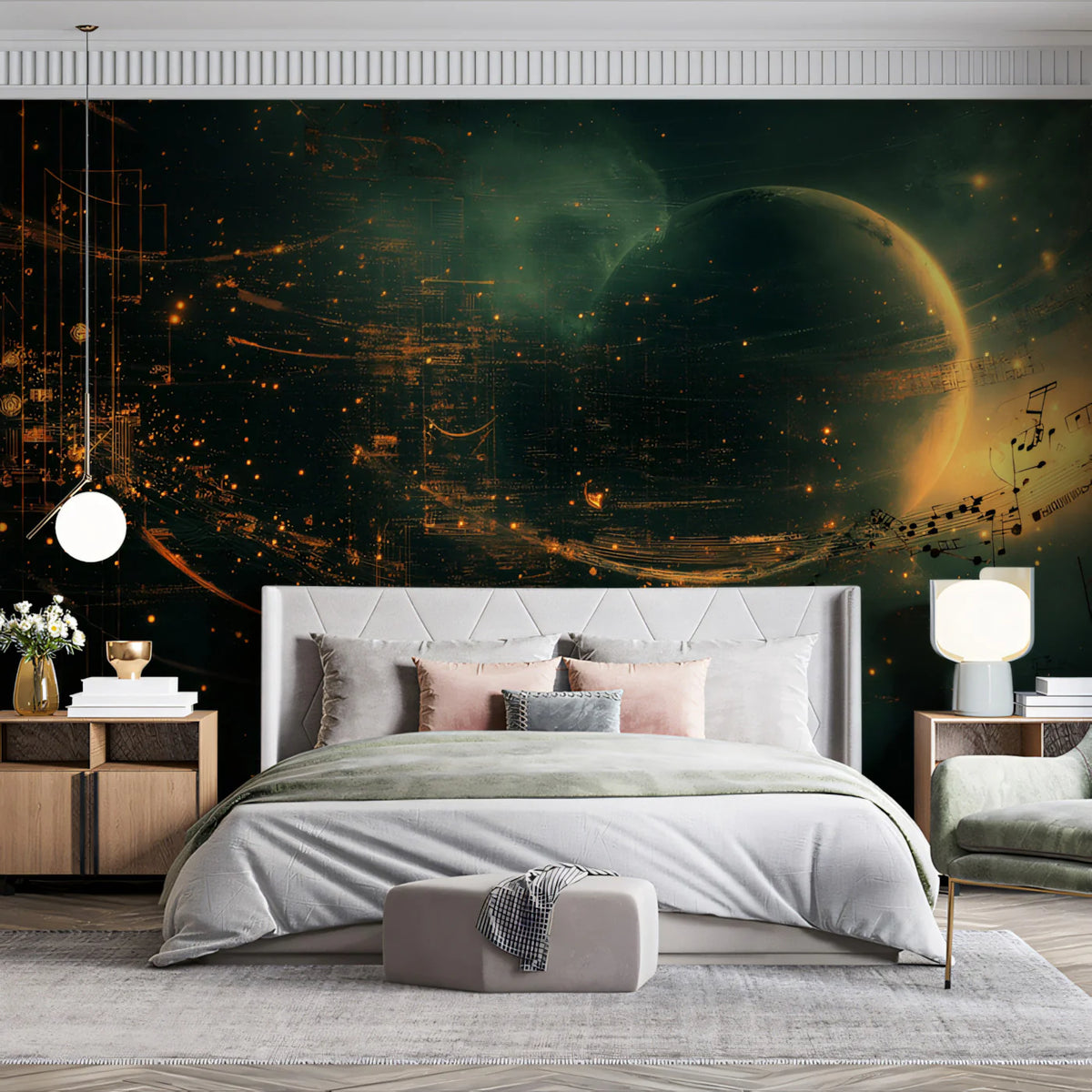Celestial Symphony Mural Wallpaper — Abstract Cosmic Design Mural Wallpaper - pure wallpaper artwork