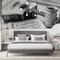Acoustic Guitar and Sheet Music Mural Wallpaper — Monochromatic Art Mural Wallpaper - pure wallpaper artwork