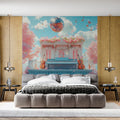 Floral Music Venue Mural Wallpaper — Whimsical Waterfront Scene Mural Wallpaper - pure wallpaper artwork
