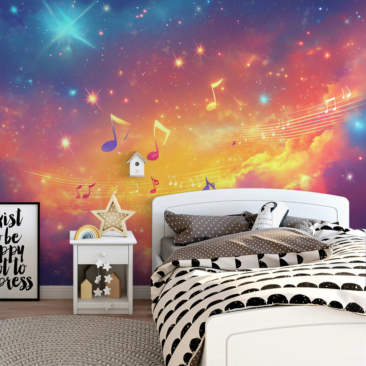 Cosmic Musical Harmony Mural Wallpaper — Vibrant Celestial Design Mural Wallpaper - pure wallpaper artwork