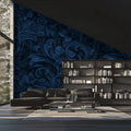 Midnight Navy Damask Mural Wallpaper — Baroque Floral Scroll Mural Wallpaper - pure wallpaper artwork