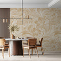 Cream and Ochre Floral Scroll Mural Wallpaper - pure wallpaper artwork